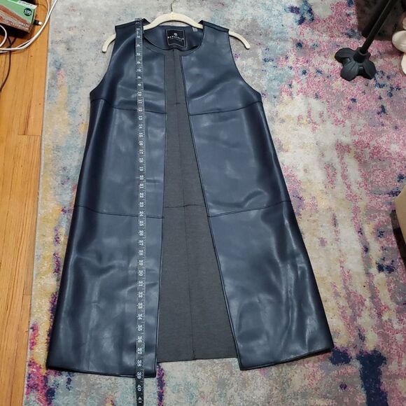 Bagatelle Faux Leather Long Duster Vest in Dark Navy Blue Size S - Picture 6 of 10